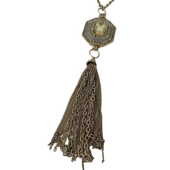 Fashionable Boho  Long Chain Tassel Decorative Statement Pendant in Vintage Tone - Picture 4 of 5